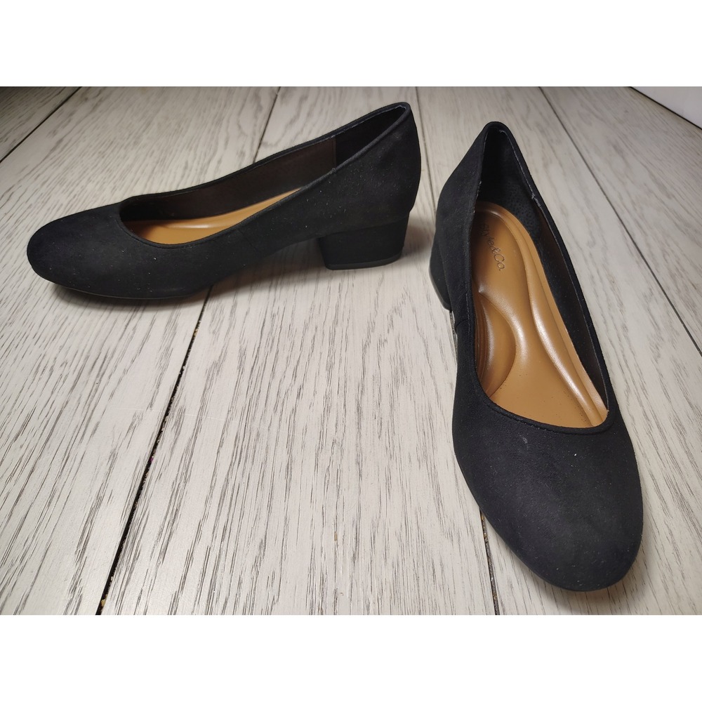 Style & Co Gerrieef Black Microfiber Round Toe Low Block Heel Pumps Womens 6M